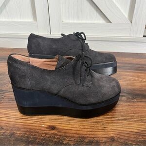 Jil Sander Shoes Gray Navy Platform Chunky Lace Up Ankle Boots Women’s Size 37.5